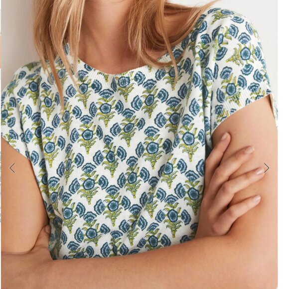 Boden Printed Crew Neck Knitted Sweater, Brunnera Blue Poppy Geo 4 EUC - Picture 7 of 10